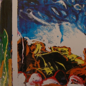 Mario Schifano, CASTEL SUL MONTE, olio su tela, cm 90 x 70, 1989