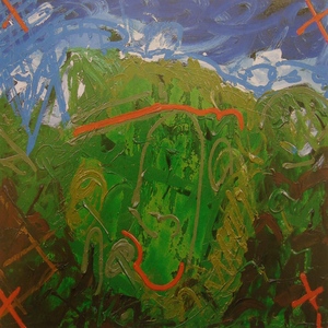 Mario Schifano, COLLE VERDE, olio su tela, cm 80 x 100, 1989