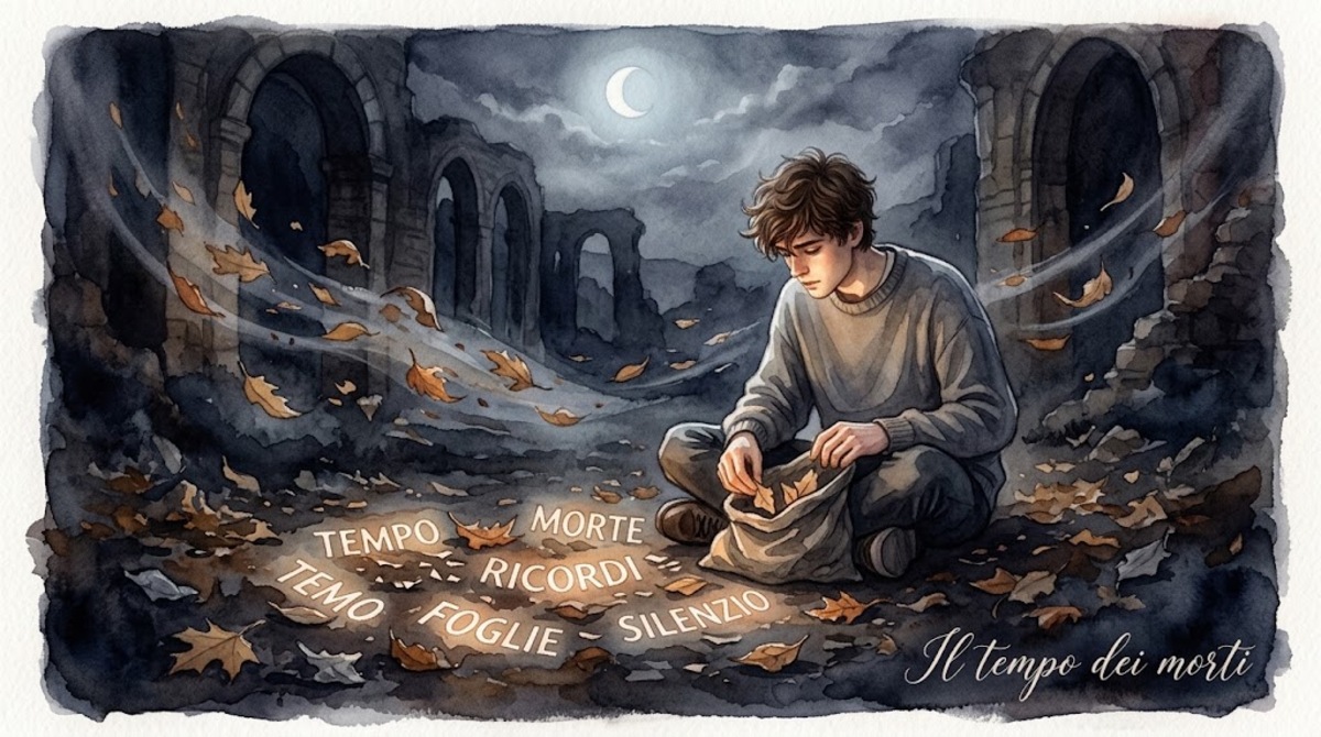 Immagine componimento Immagine/AI, acquarellata, che rappresenta il componimento 'Il tempo dei morti'