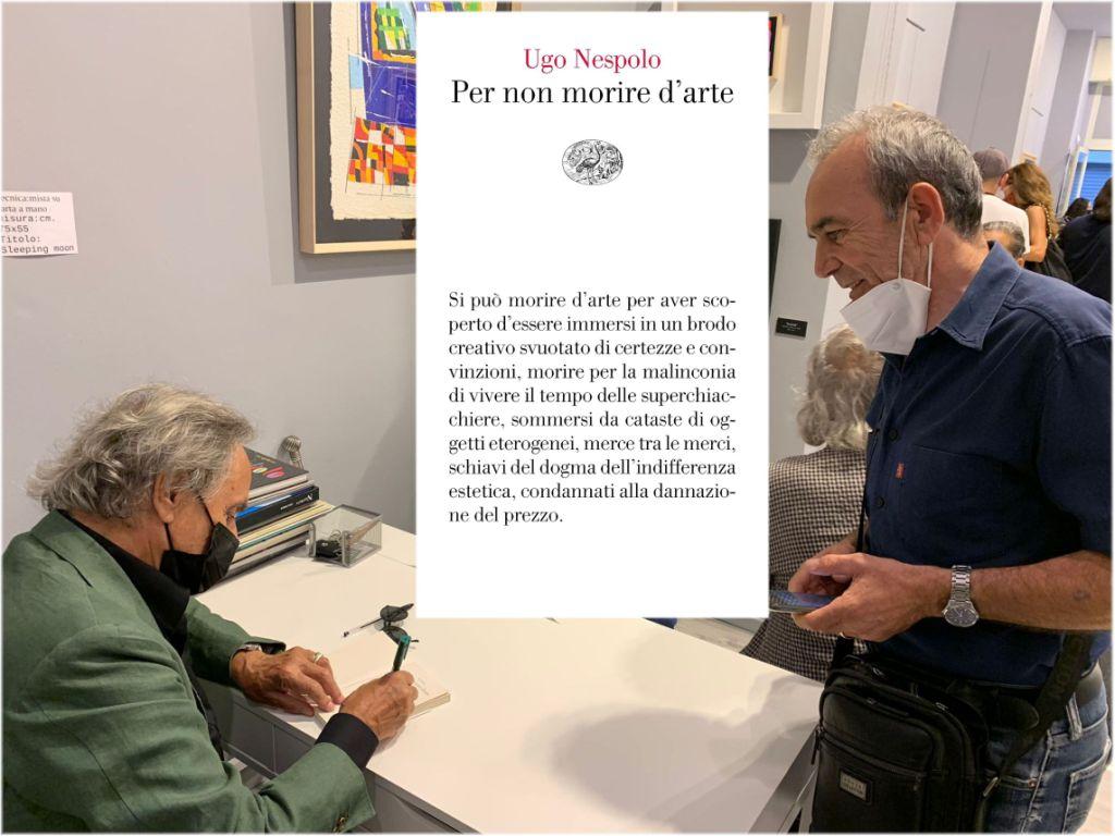 Il Maestro Ugo Nespolo che mi firma una copia del suo libro ad una sua mostra personale in Bari