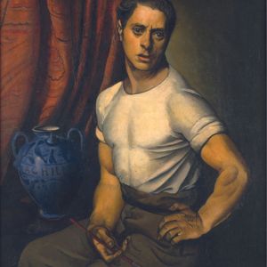 Achille Funi: Autoritratto con brocca blu, 1920 Olio su tavola, cm 39,5 x 36,5 Collezione privata