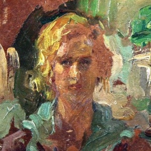 Ritratto di donnaolio su cartone, cm 11x11