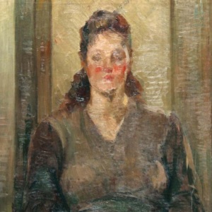 Figura seduta, olio su tela, cm 68x82